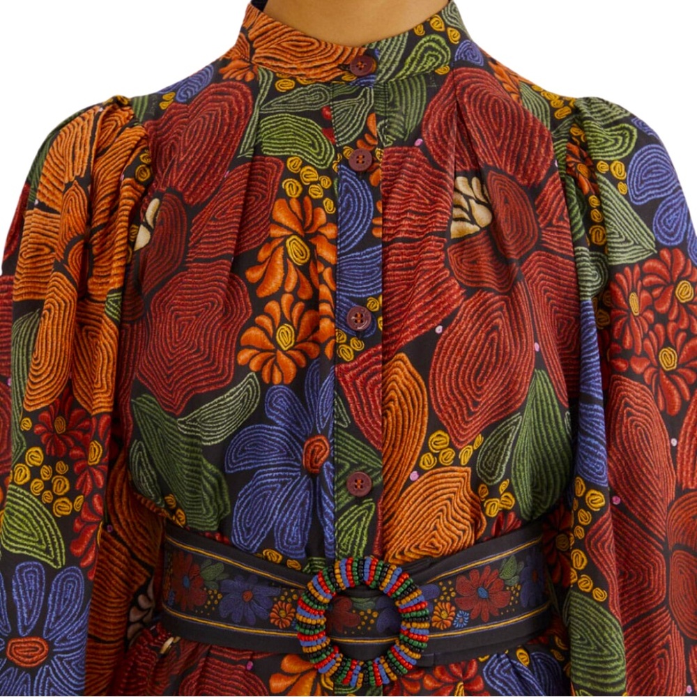 {SOLD} ‼️NWT 🏷️ FARM RIO Black Stitched Flowers Long Sleeve Mini Dress 🌺🌺🦜 - Picture 4 of 6